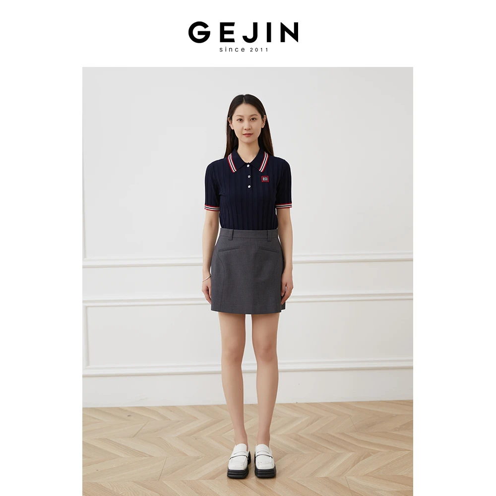 GEJIN/歌锦2025夏季新款时尚气质通勤撞色条纹短袖GD22562382