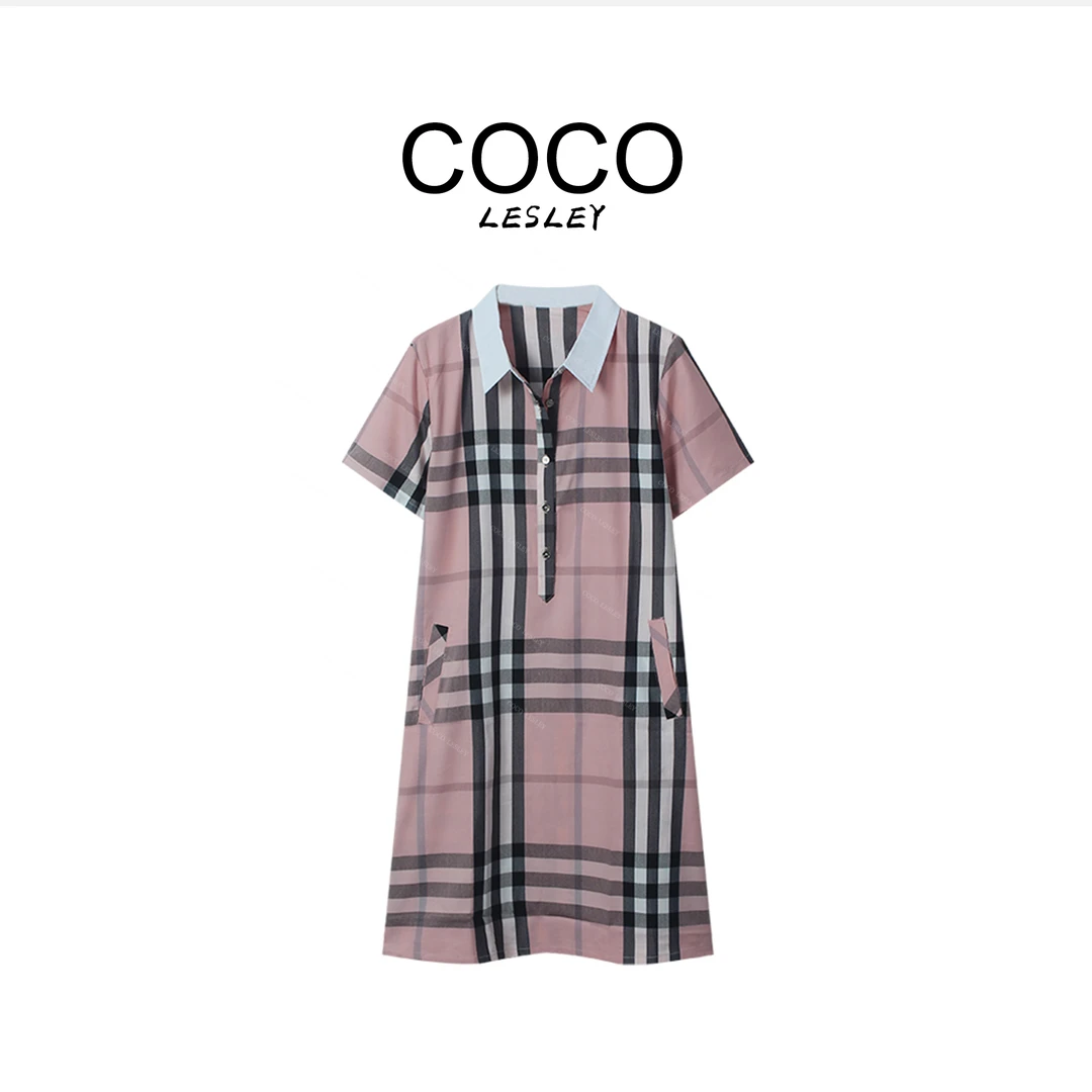 COCO LESELY夏季女时尚舒适连衣裙女装显瘦宽松A字裙格子T001