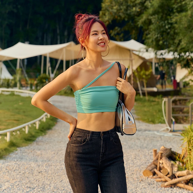 AlphaGym奶管挂脖运动抹胸女防滑可拆卸多穿法运动内衣裹胸带胸垫