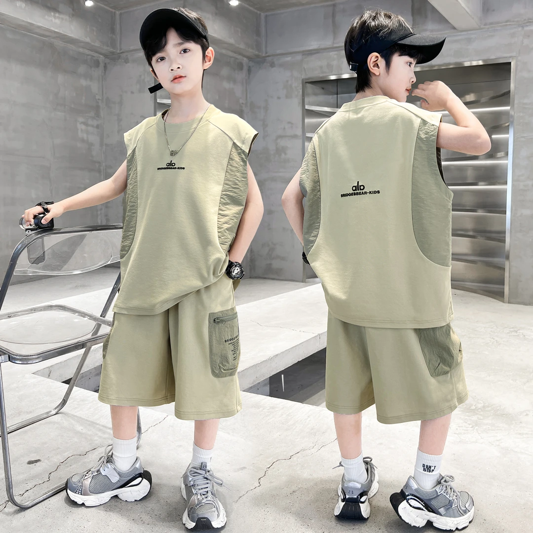 男童夏季套装2025新款无袖儿童夏款酷帅休闲套装【奇斯熊】B5374