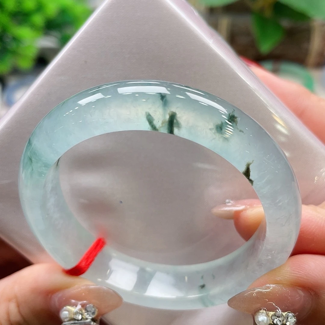 未镶嵌手镯翡翠51号玻璃水草花52圈