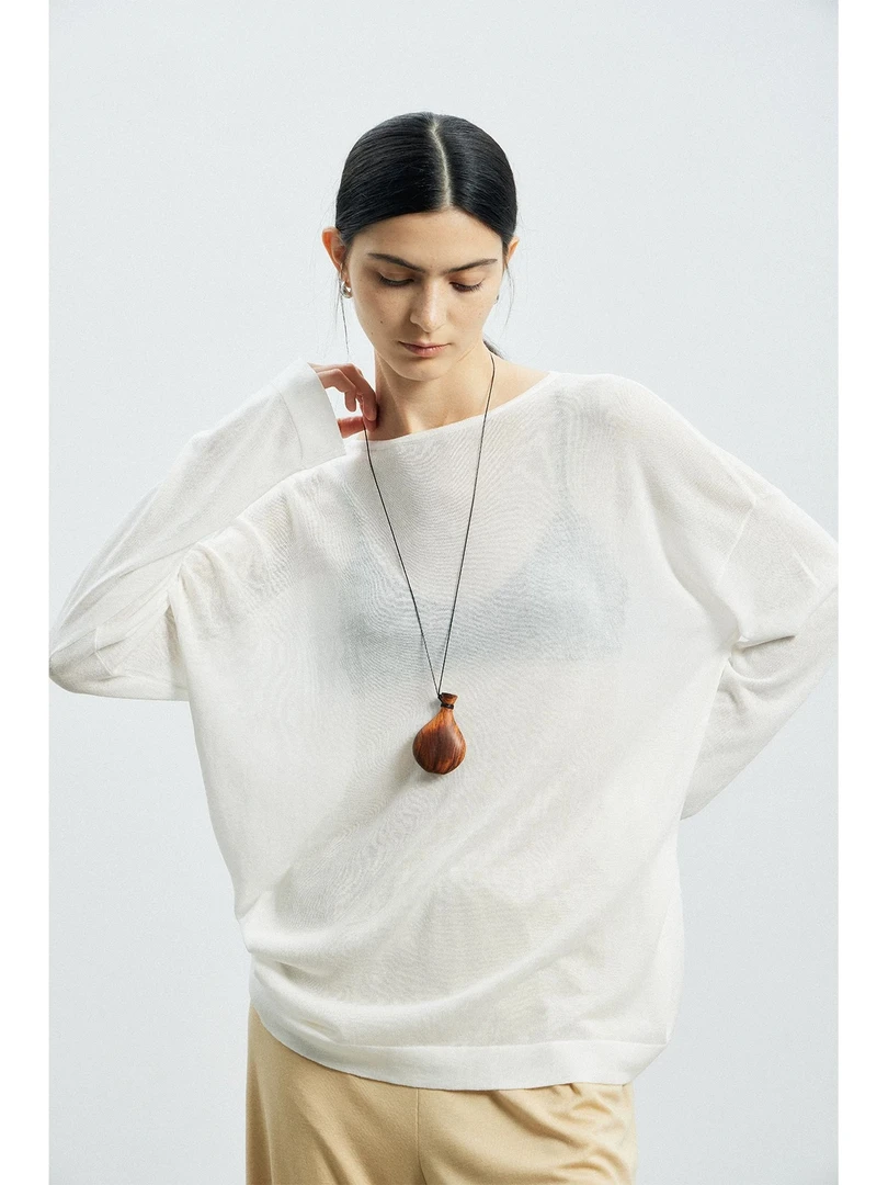 夏季防晒必备 慵懒简约一字领针织长袖薄款罩衫 100莱赛尔天丝