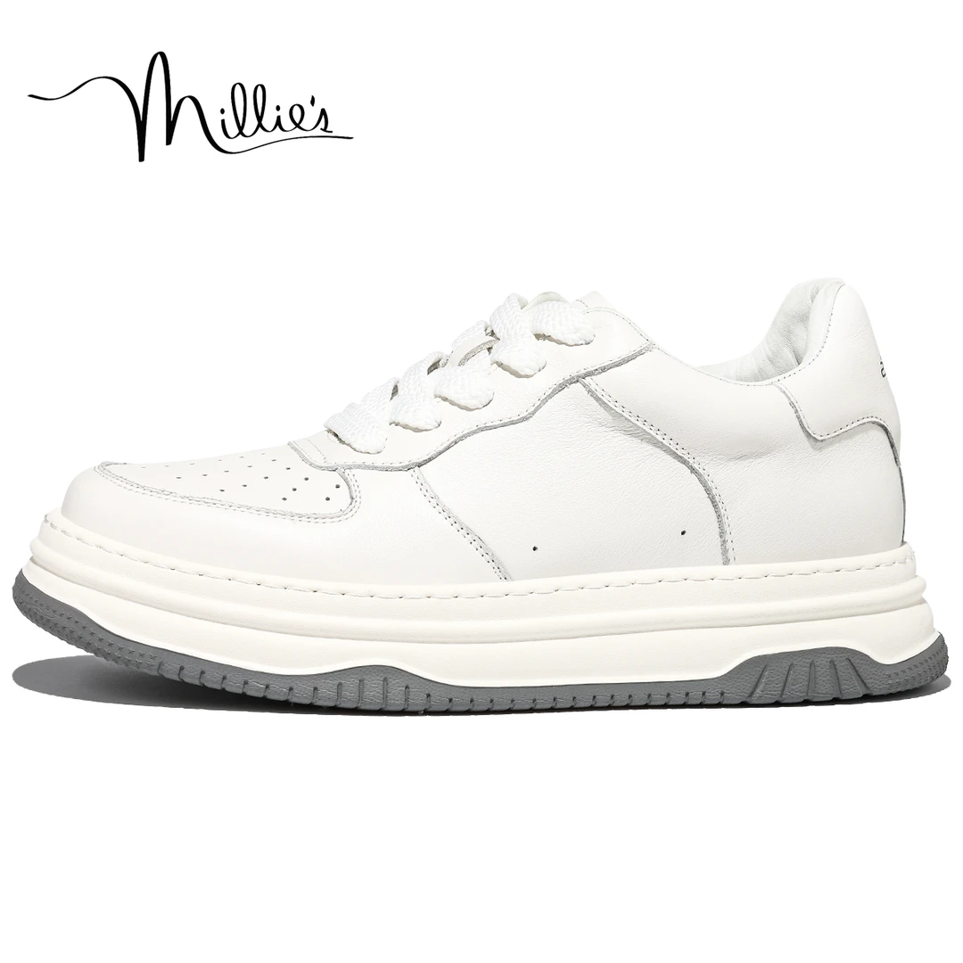 Millie's 妙丽 百搭男士隐形增高鞋男内增高休闲7cm小白鞋