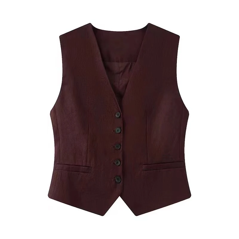 -艾家同款2025夏季V领无袖马甲背心修身短款上衣女X50521516