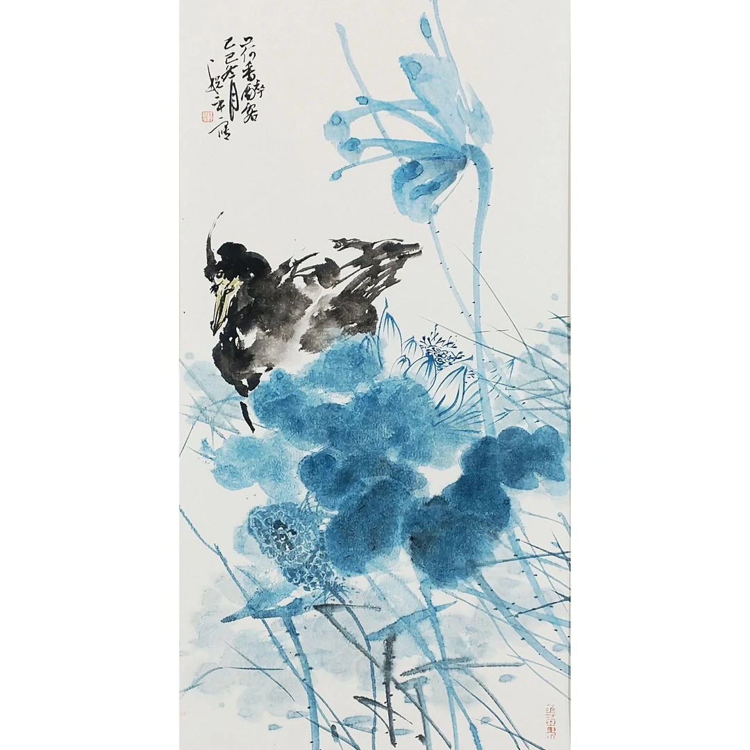 花鸟作品  蓝荷  33*66cm 杨祝平原创