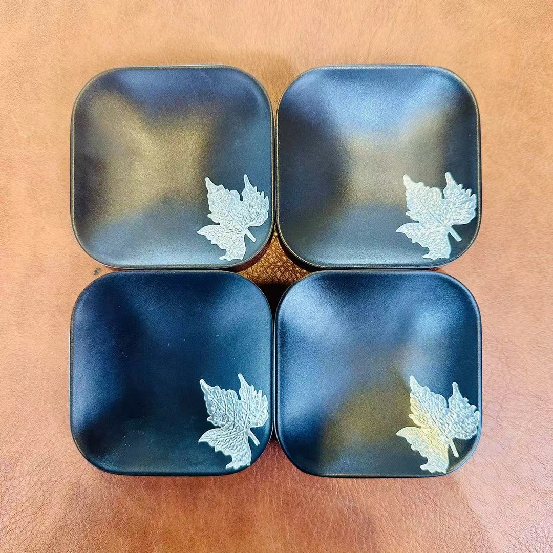 ZH3505-描银枫叶四方杯垫*4