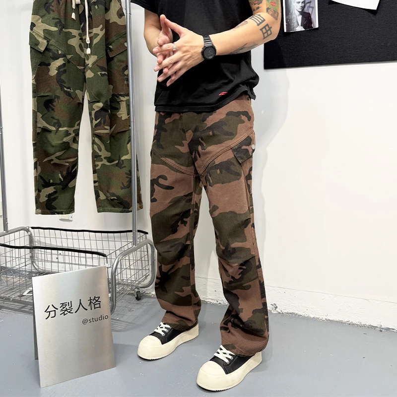 2025春秋新款痞帅休闲宽松长裤男士纯色简约重磅直筒裤男工装裤潮