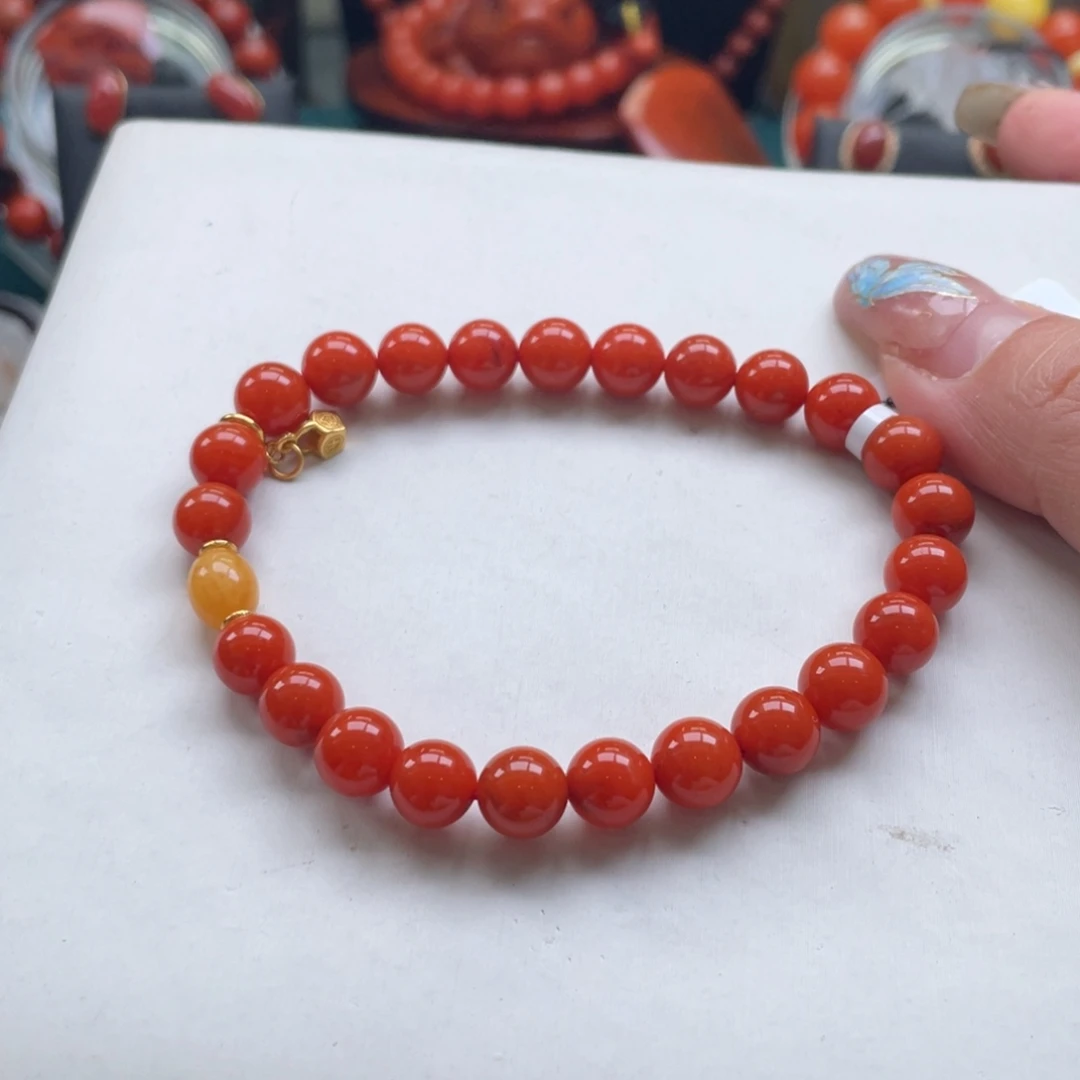 南红玛瑙银S925镶嵌川料南红dly单圈7mm