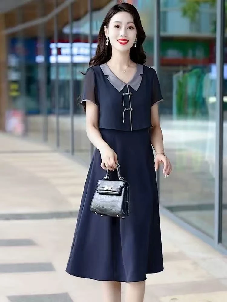 【A701】2025新款时尚春夏收腰拼接显瘦高端气质中长款连衣裙