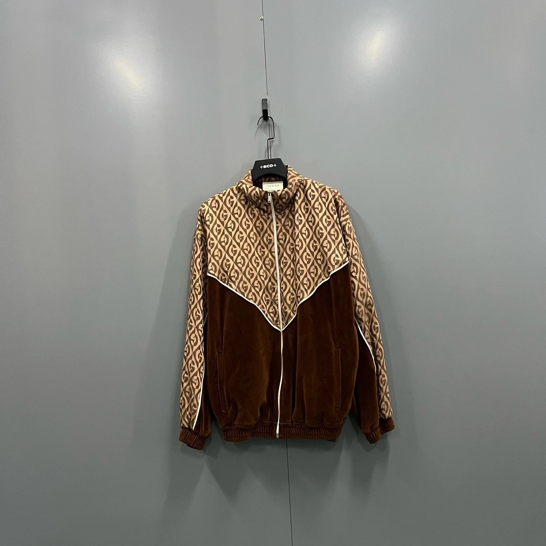 99新 GUCCI/古驰 楠1 驼色拼接GG拉链外套 S码/98新/609119