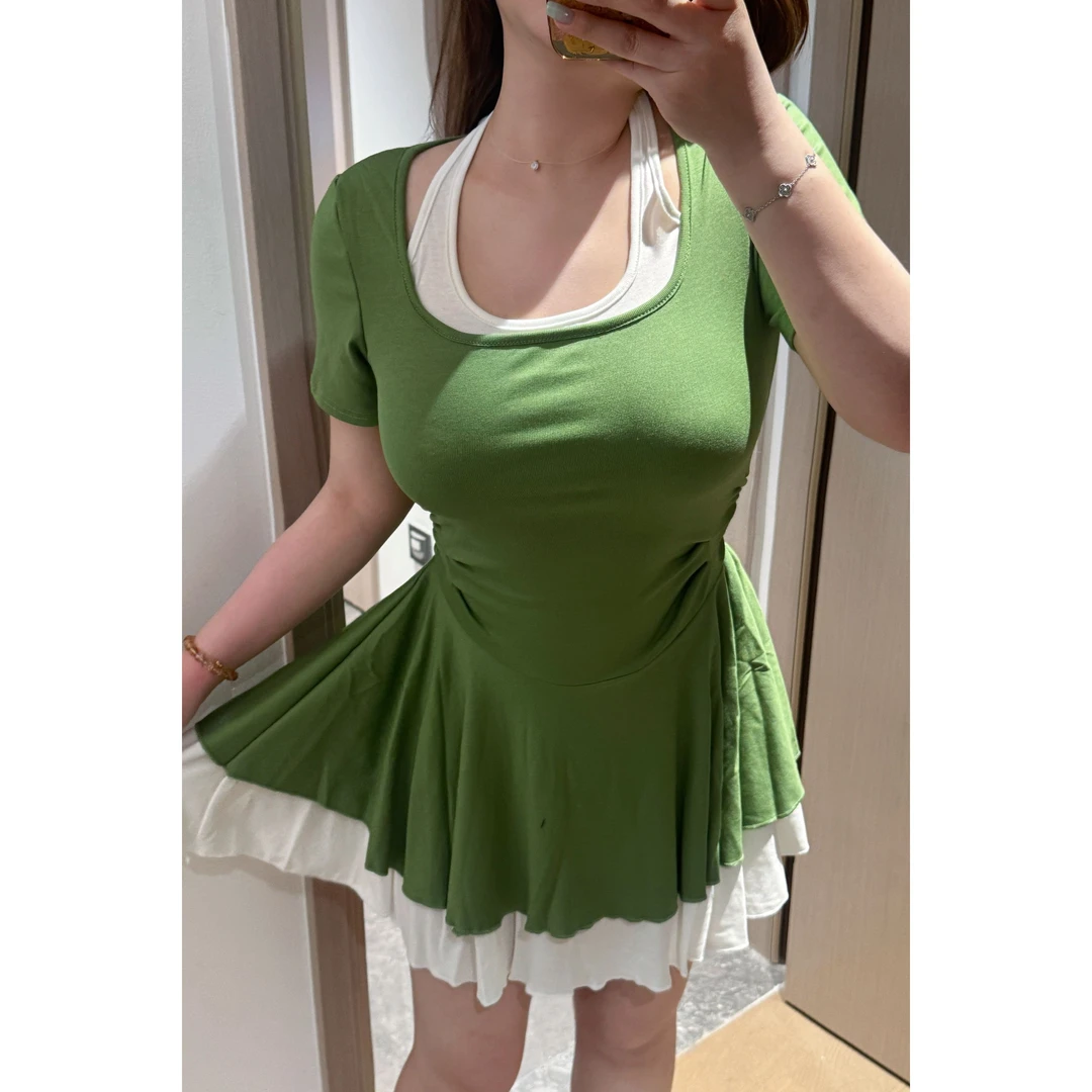 【福利款】法式挂脖短袖连衣裙女装夏季收腰显瘦蓬蓬裙梨形身材天菜