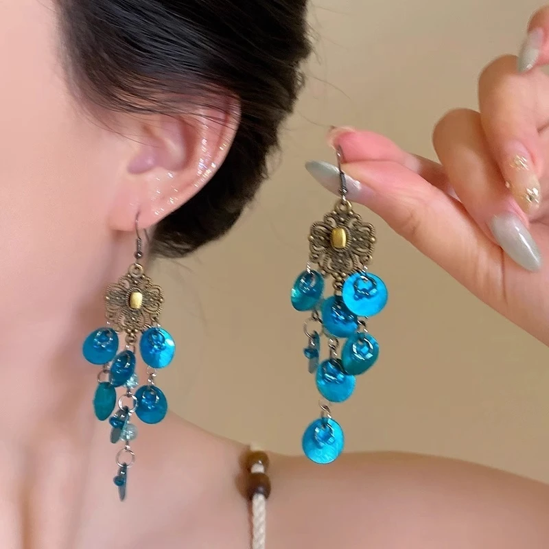 合金耳饰 波西米亚民族风复古流苏耳环女高级感小众宫廷风耳饰