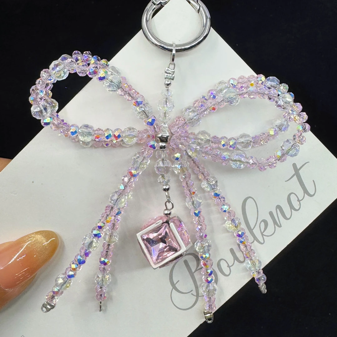 蝴蝶结手机链精致串珠紫色创意挂坠包包链挂绳少女心可爱创意挂件