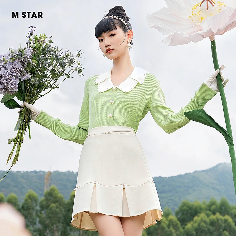 M-Star春季新款法式翻领开衫针织毛衣女装气质休闲时尚SFBM112639