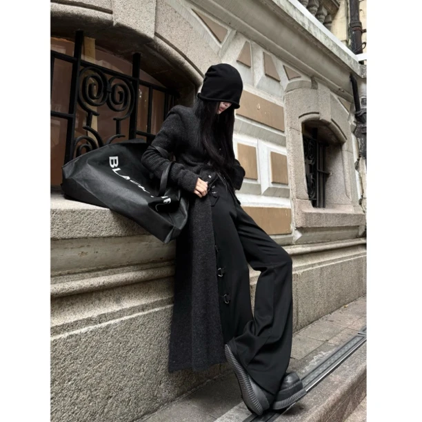 Blackgirl新款【小众设计】小众设计感D字扣喇叭裤街头百搭宽松长裤