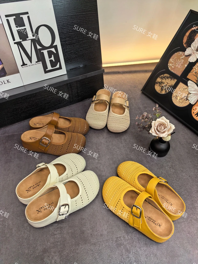 【SURE】‘玛丽珍编织魔术贴’韩系半包内增高勃肯拖鞋半托欧若风女春