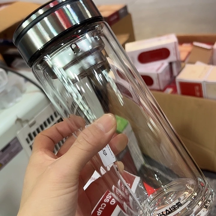 宇凯双层500ml 玻璃杯 黑 直杯