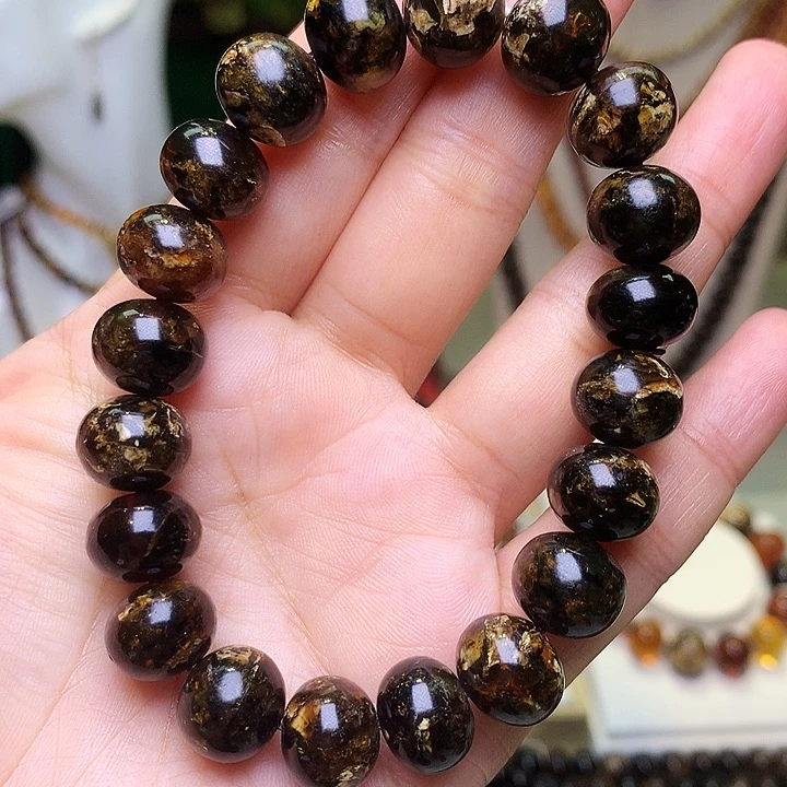 裸石琥珀未镶嵌抚顺琥珀卡12黑花