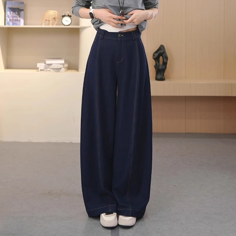 时尚抗皱仿牛仔阔腿裤女2025秋季新款洋气显瘦柔软宽松高腰休闲裤