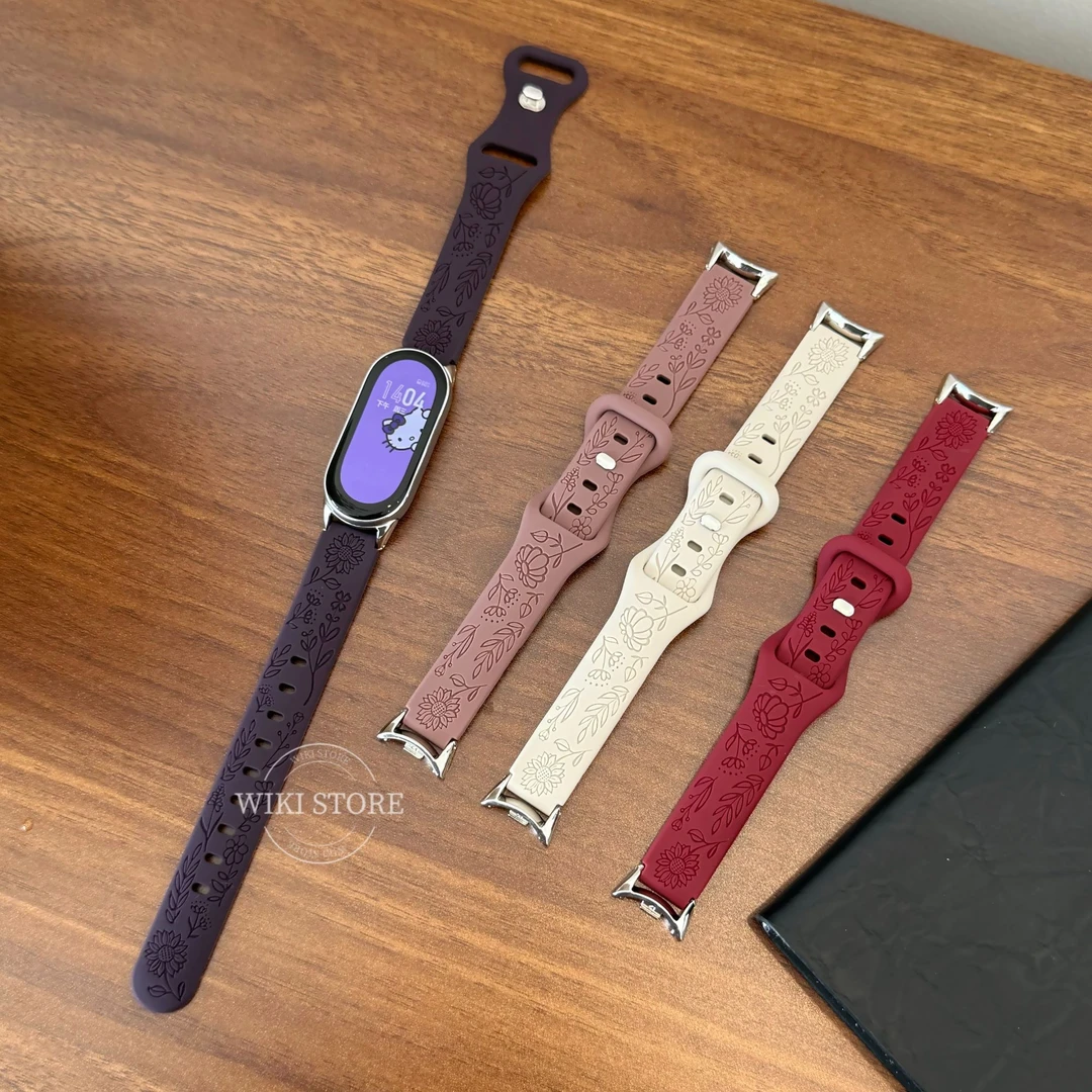 WIKI适用小米手环10NFC向日葵浮雕印花硅胶表带柔软亲肤运动小米9