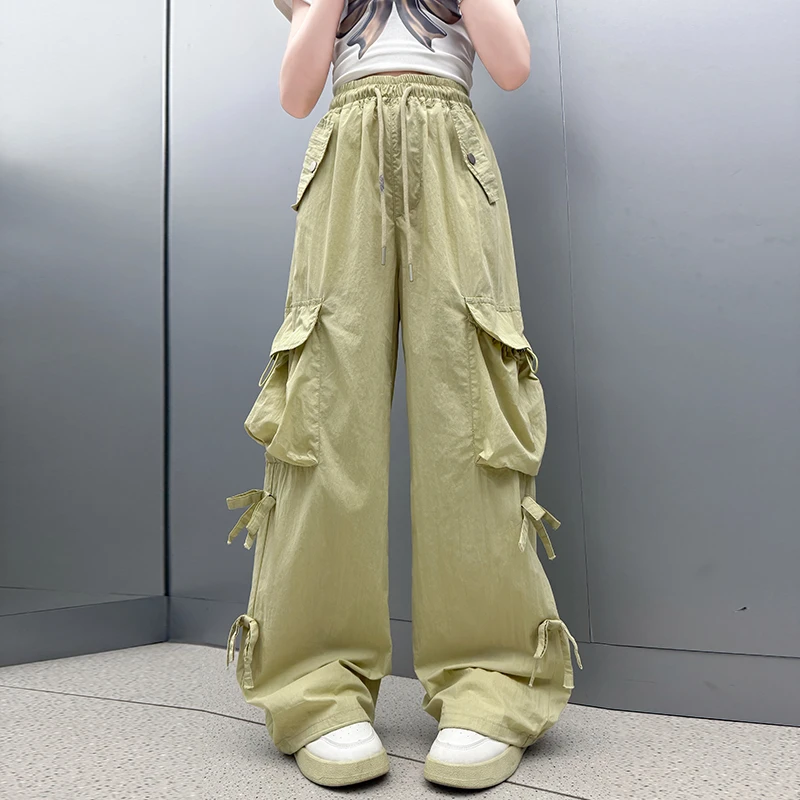 女童工装裤夏装6-12岁潮款儿童洋气蝴蝶结裤子中大童休闲薄款长裤