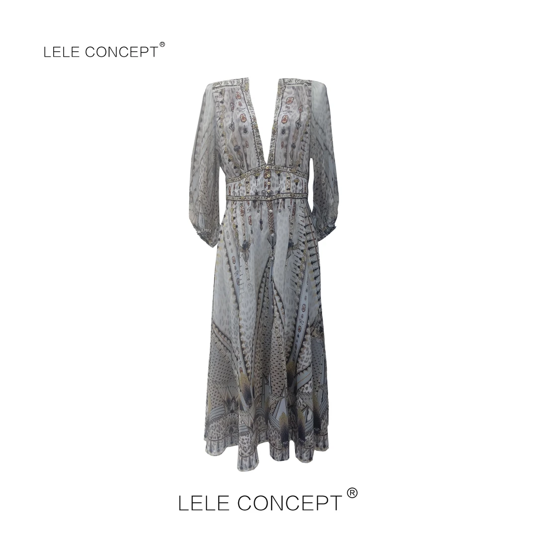 LELE CONCEPT丨设计师款八分袖V领长裙Q0526