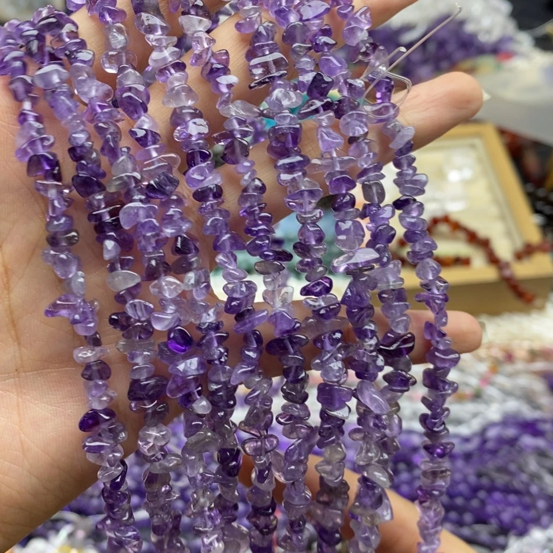 玛瑙/玉髓未镶嵌珠宝半成品一条纯天然紫水晶碎石加长版5mm