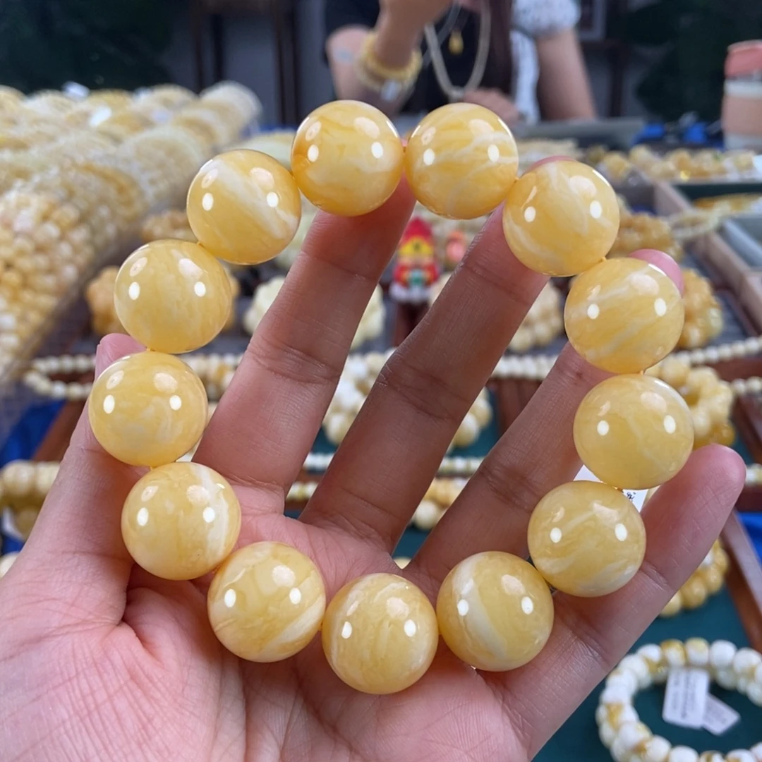 琥珀未镶嵌珠宝奇石19同料橘底虎皮圆珠50.42