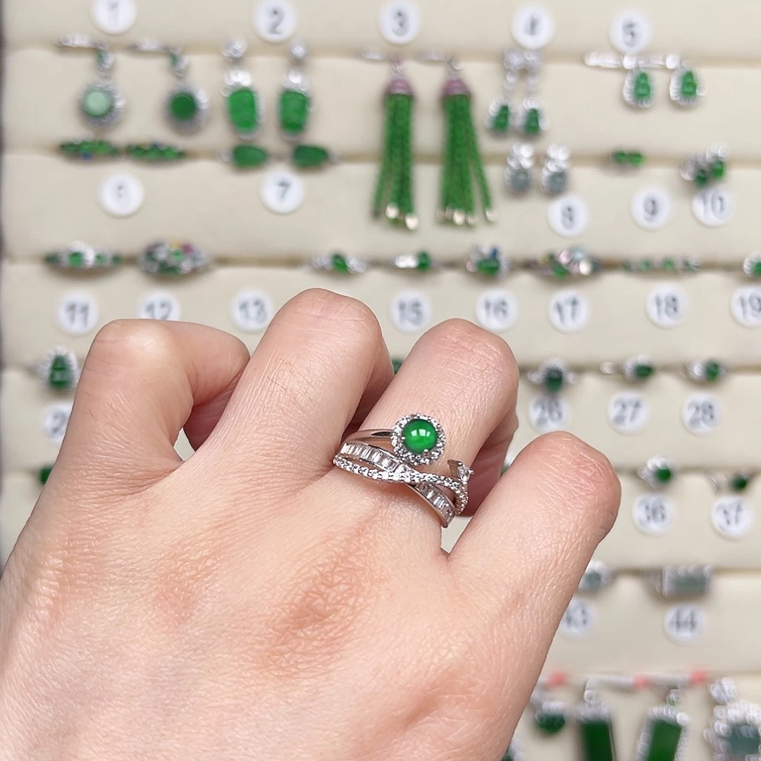 翡翠银S925镶嵌戒指天然