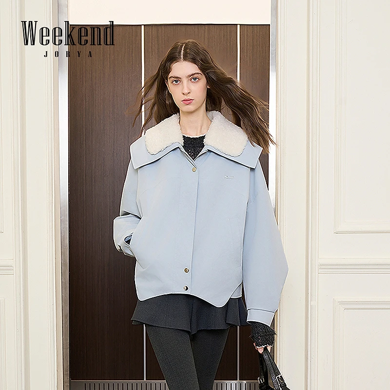 【商场同款】卓雅周末25海军领毛领内胆落肩短款羽绒服外套XRW6G19C