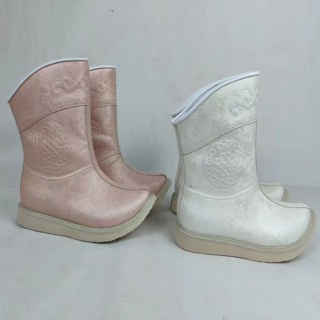 蒙古元素绸缎元素靴子儿童俏头时尚民族风靴子