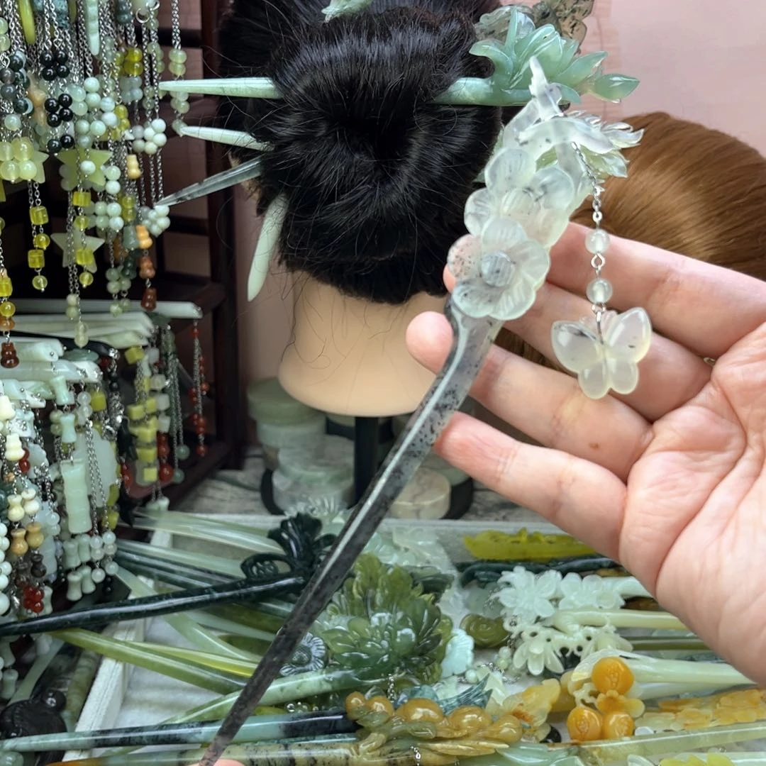 蛇纹石玉发饰未镶嵌诗*浓长度20厘米左右