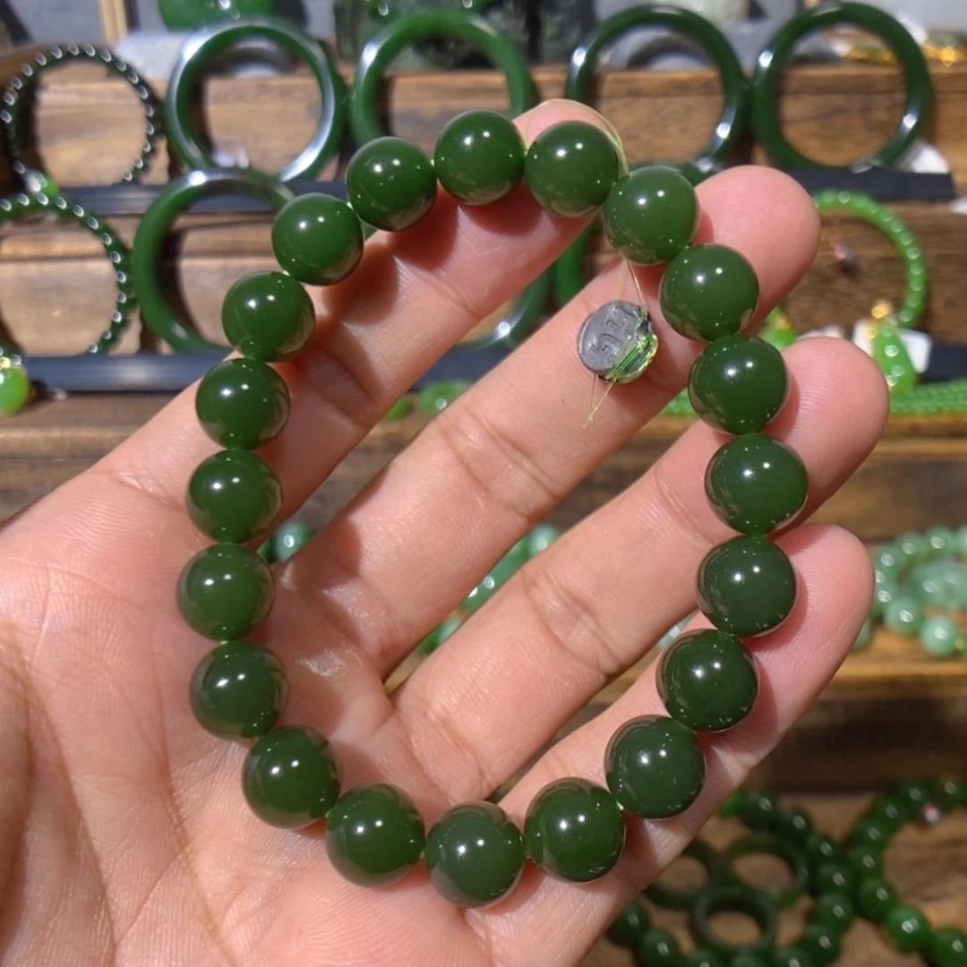 【闪购商品】吊坠(不含链)未镶嵌和田玉俄七菠菜绿手串 10