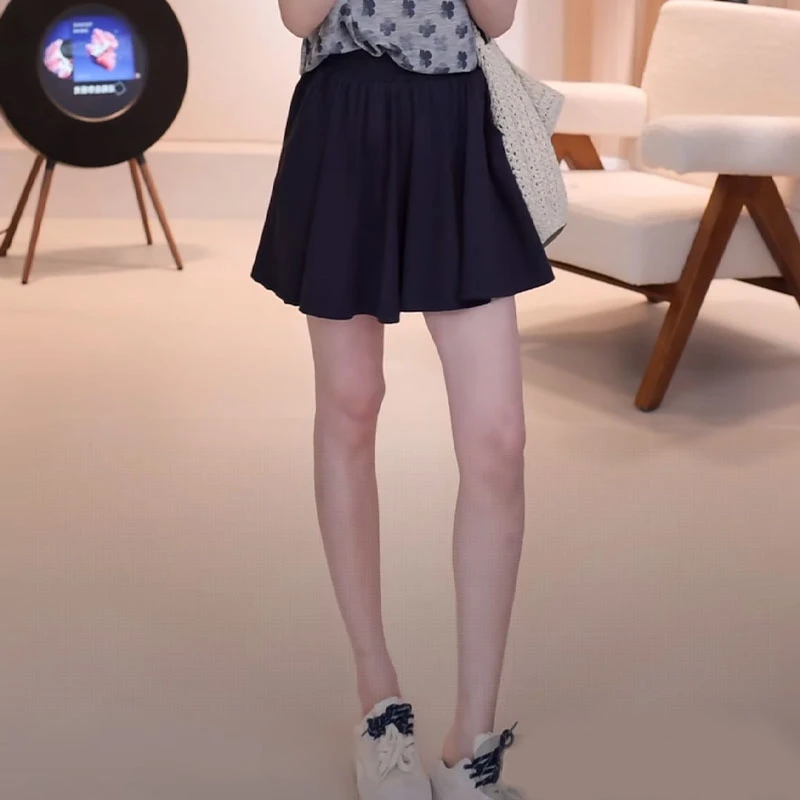 小个子运动休闲短裤女2025夏季新款宽松显瘦高腰防走光百褶裙裤潮