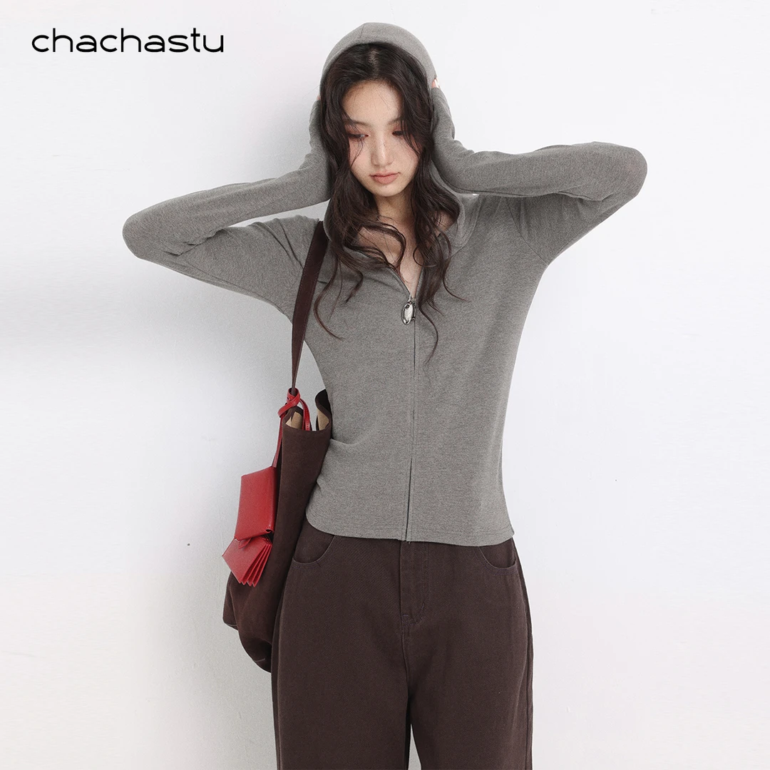 CHACHASTU丝滑面膜肉感 显瘦好版型休闲百搭拉链帽衫 ZRS1960