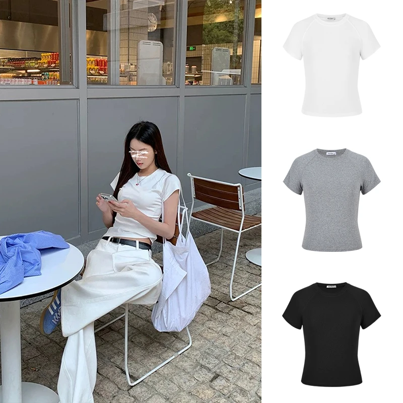 Moses Queen/魔西女王夏季新款简约正肩百搭短袖T恤休闲舒适上衣