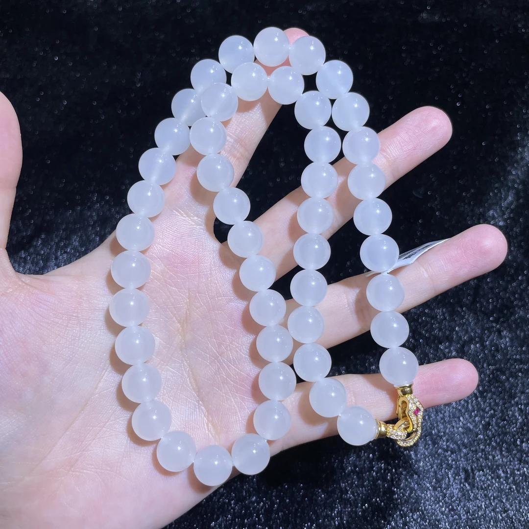 【玉总珠宝】925银和田玉白玉项链-约9-10mm 多样性发一 CAN1890265