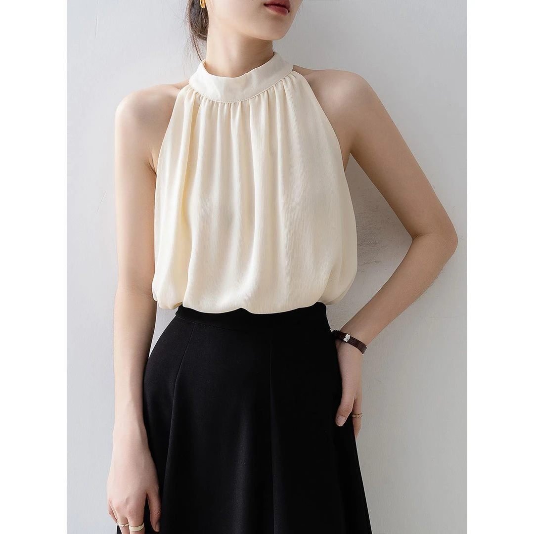 吊带背心女2025新款内搭打底夏季杏色挂脖上衣无袖设计感小众外穿