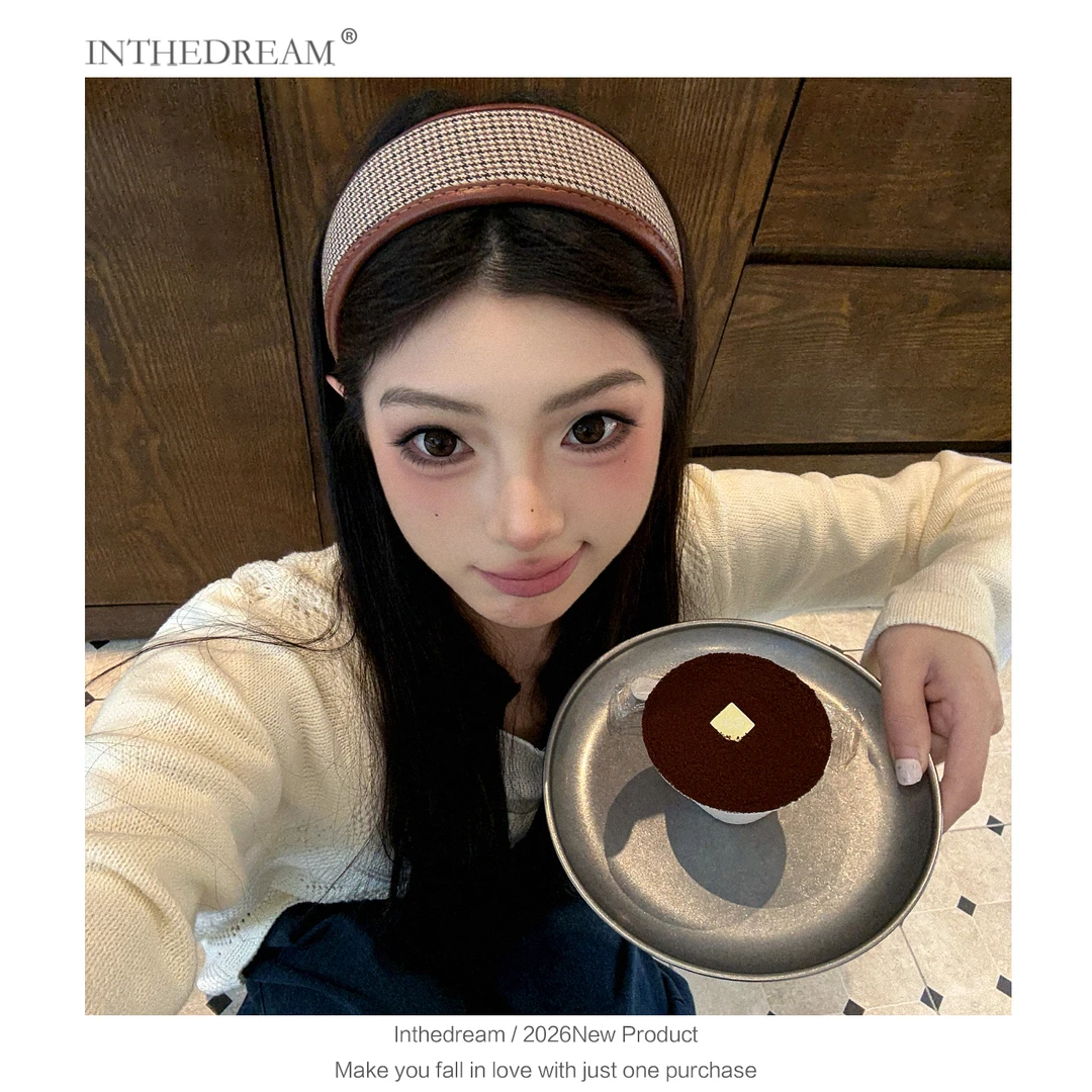 复古格纹加高颅顶发箍皮质加宽时髦网红发饰洗脸头箍潮发卡发饰