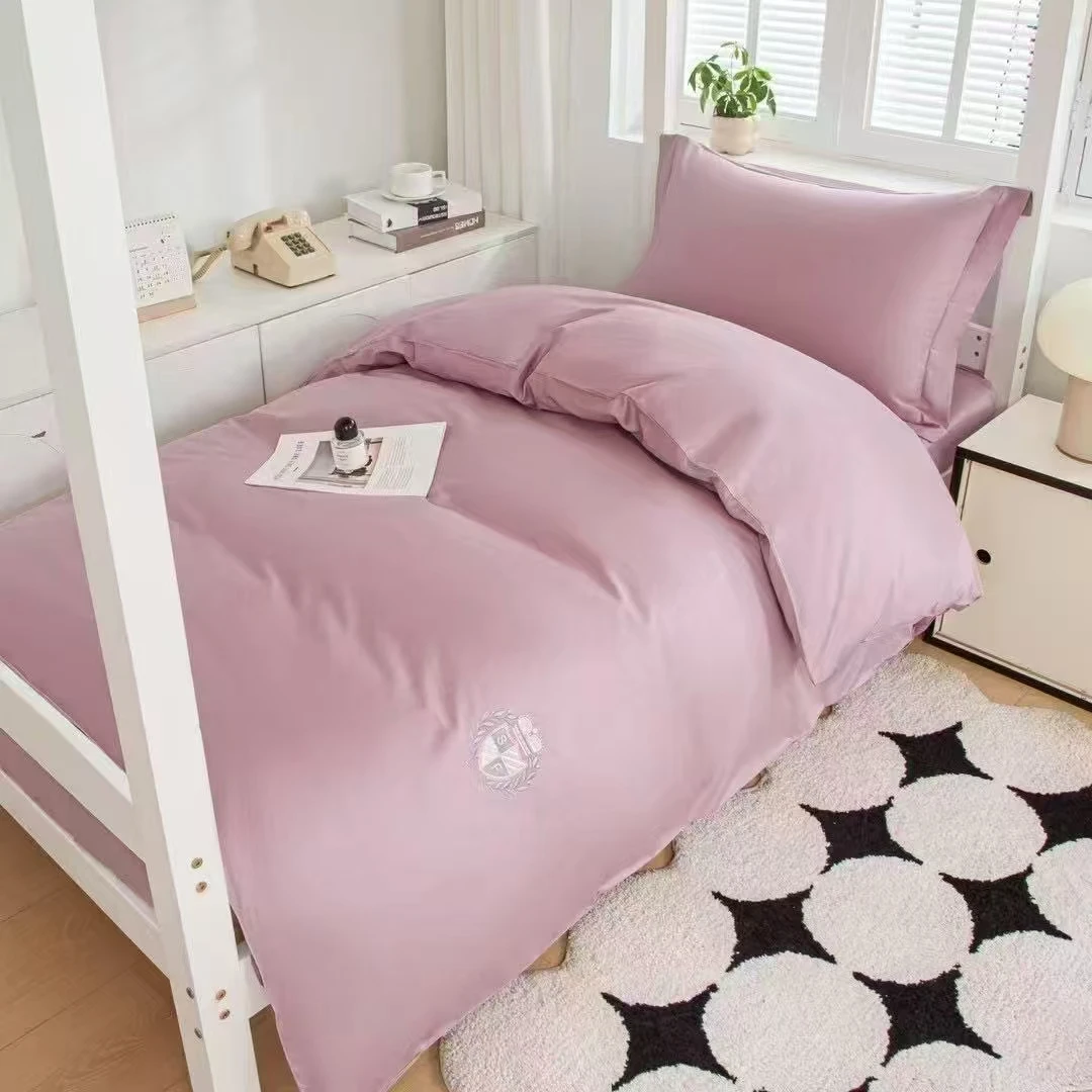 长绒棉绣花学生床上用品三件套