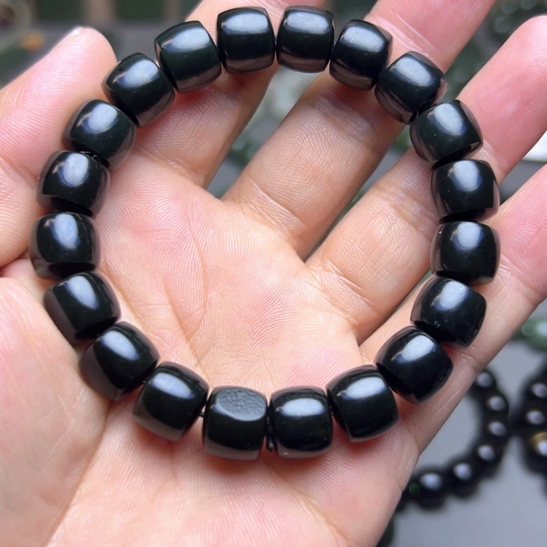 和田玉未镶嵌手链黑青河道料卡11