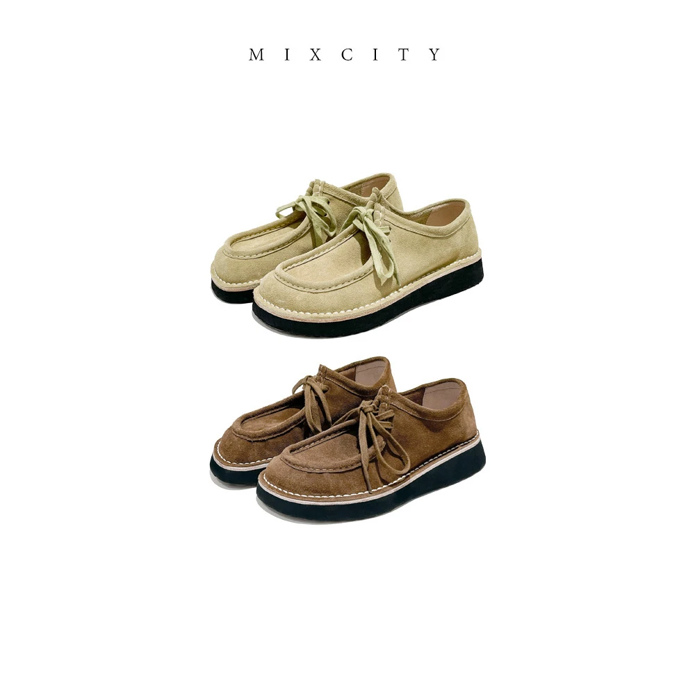 【亚楠本楠】复古简约牛反绒复古莫卡辛袋鼠鞋厚底乐福鞋8869