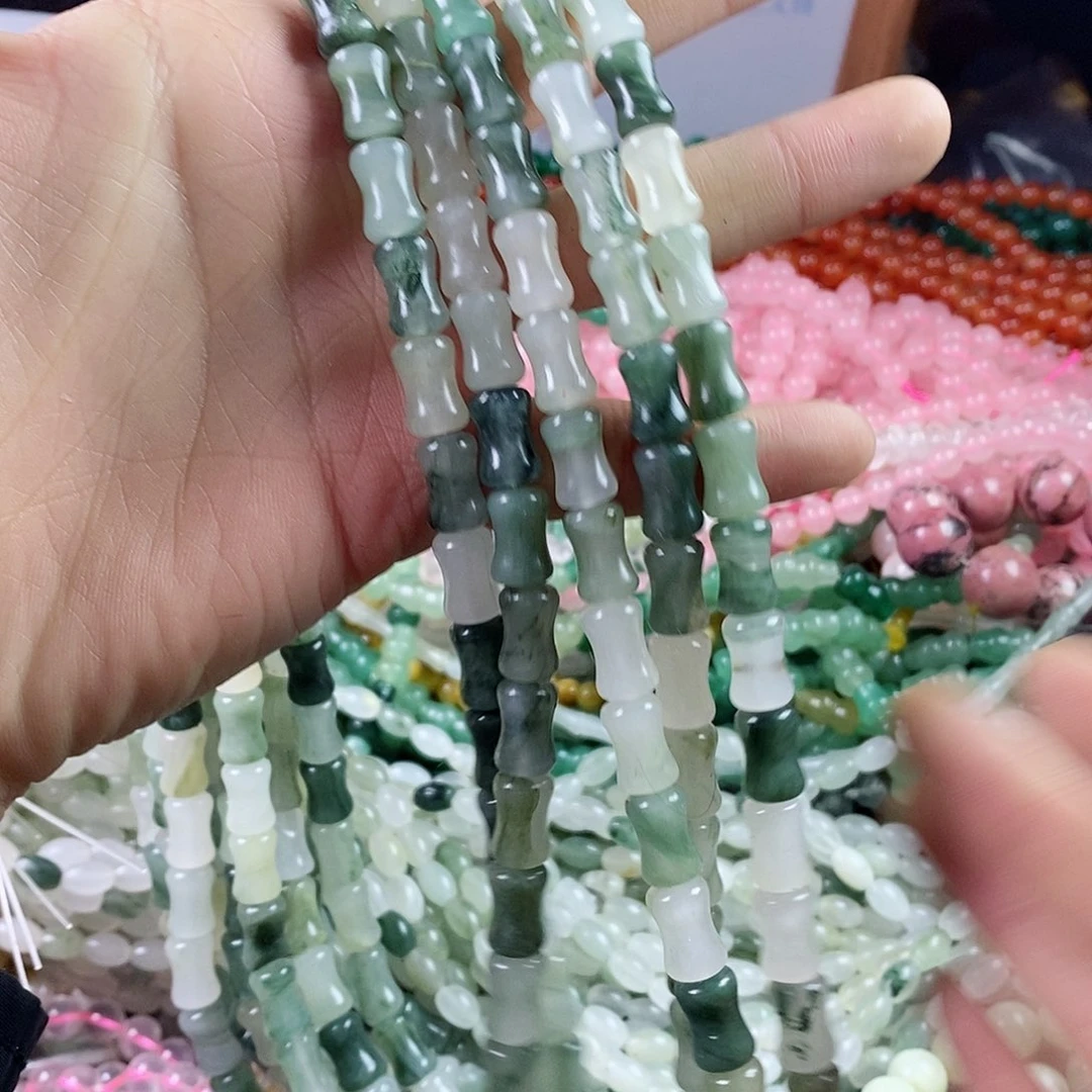 玛瑙/玉髓珠宝半成品合金一条天然8×12天山翠竹节