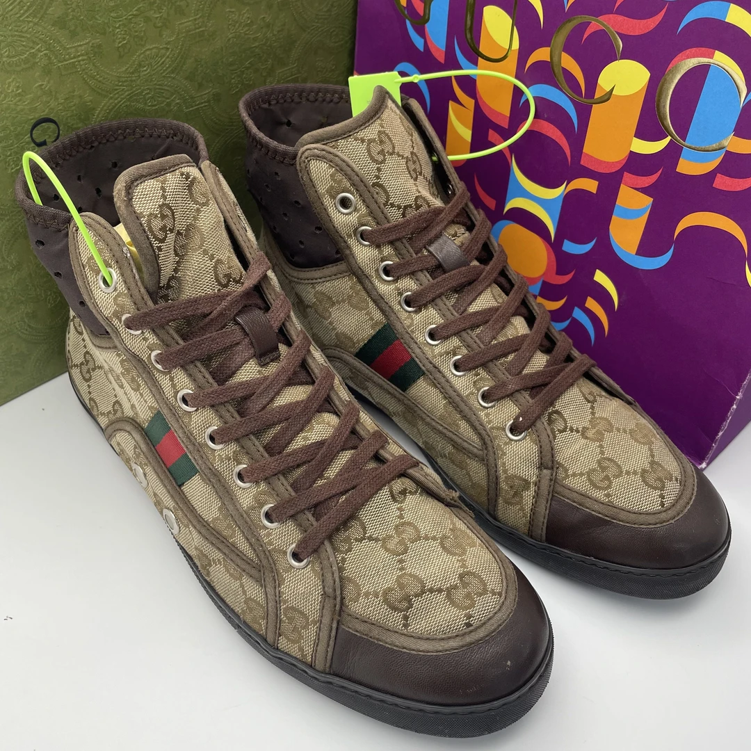 95新 GUCCI/古驰 40欧码/经典双G老花复古高邦板鞋