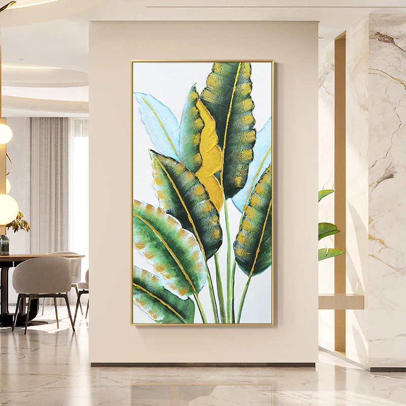 砂岩厚油肌理画植物客厅装饰画玄关落地挂画家大业大叶子80160