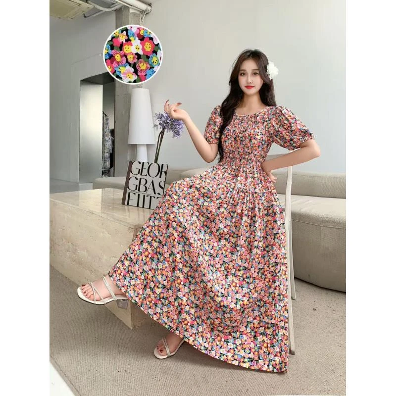 碎花长裙夏季度假碎花连衣裙时尚显瘦收腰法式（517）