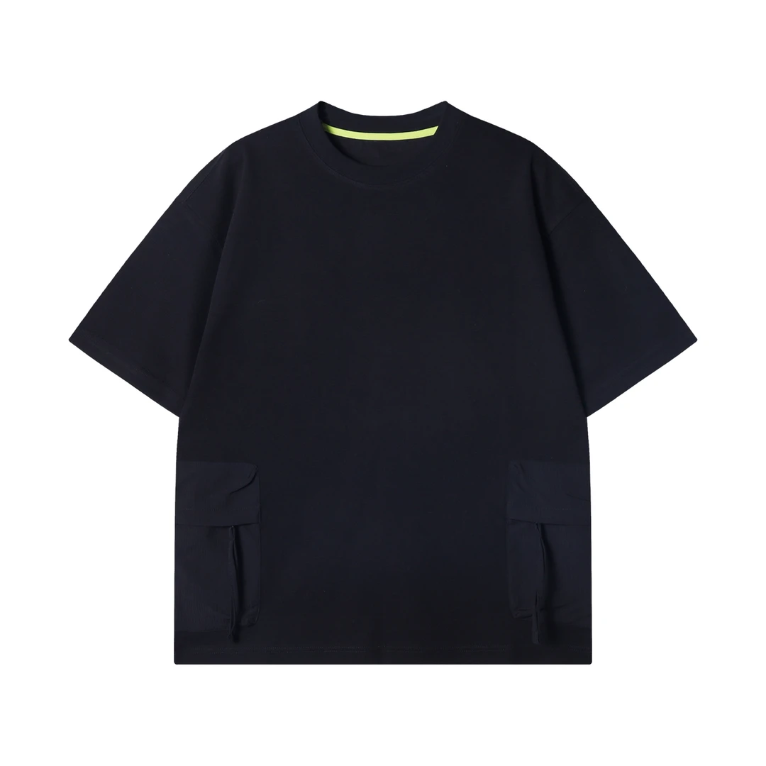 夏季高级感新款韩版纯色拉链双口袋圆领短袖T恤时尚休闲百搭上衣