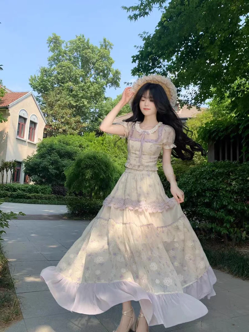 夏季新款法式甜美纯欲温柔气质修身短袖上衣半身裙套装