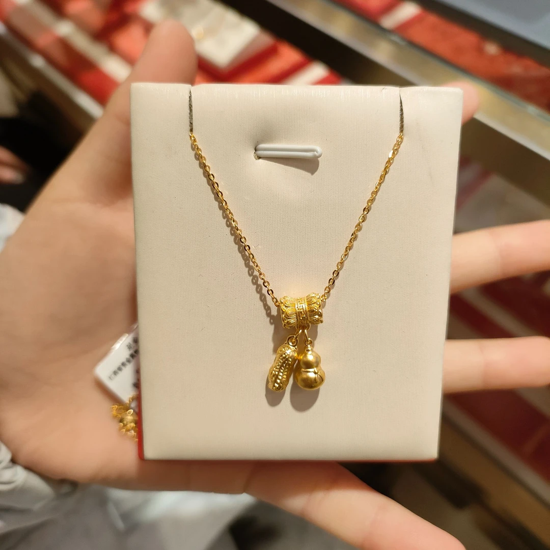 好事发生纳福葫芦精美黄金项链送礼必备