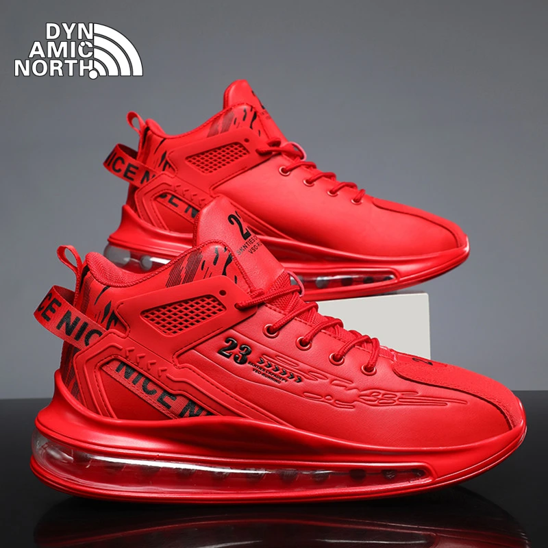 动感北面红色跑鞋男款夏季气垫防滑减震运动鞋厚底百搭休闲老爹鞋